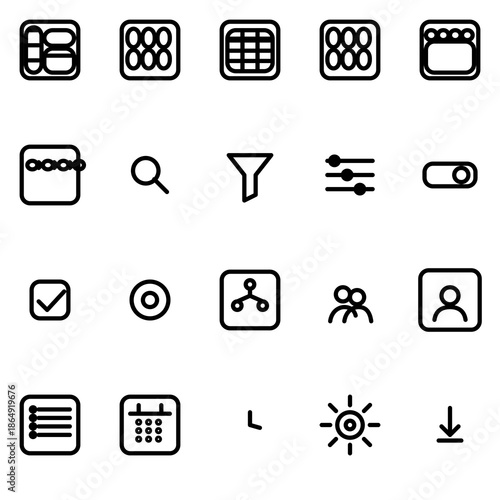 Admin layout & navigation structures UI icon set - rounded outline SVG sheet (20 icons)
