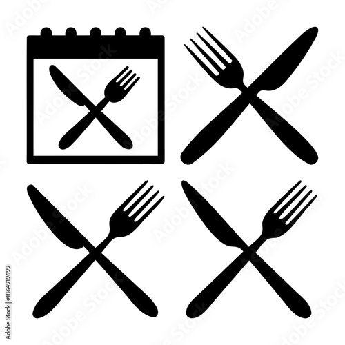 Calendar icon with crossed fork and knife symbolizing meal planning and dining events