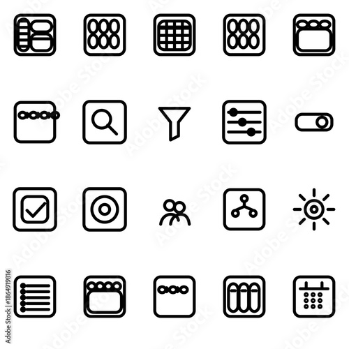 Admin layout & navigation structures UI icon set - rounded outline SVG sheet (20 icons)