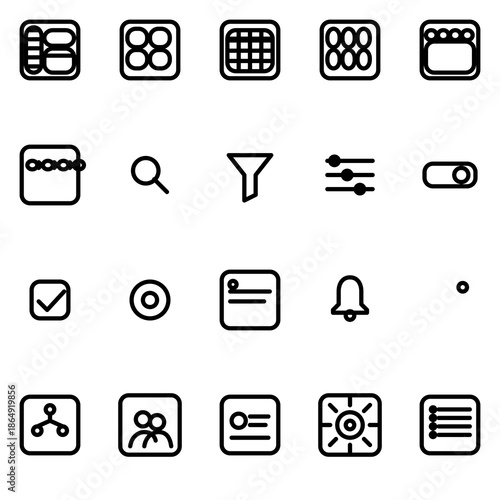 Admin layout & navigation structures UI icon set - rounded outline SVG sheet (20 icons)