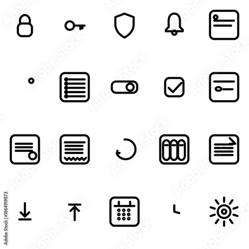 Ops, alerts, security & billing for users UI icon set - rounded outline SVG sheet (20 icons)