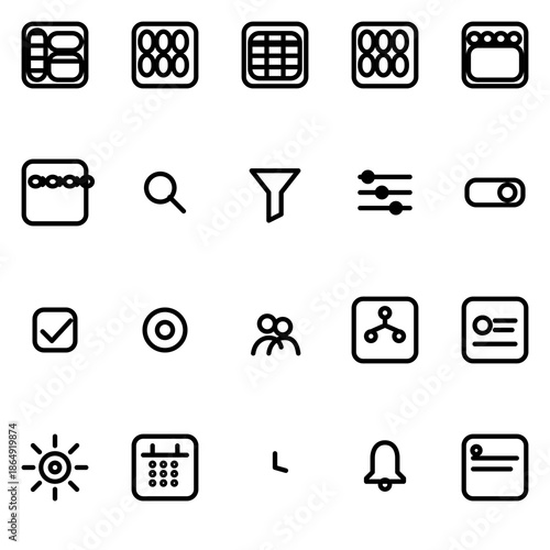Admin layout & navigation for user profile dashboards UI icon set - rounded outline SVG sheet (20 icons)