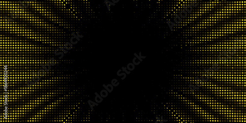 Abstract golden particles forming a dark central void on black background