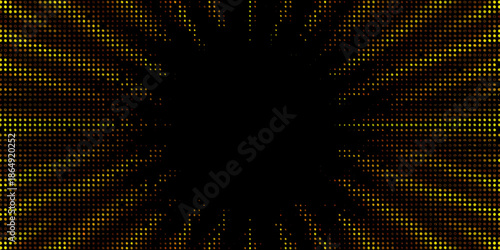 Abstract golden particles forming a circular tunnel or vortex on black background