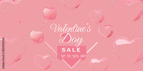 Valentine s day sale background with floating hearts and pink color scheme