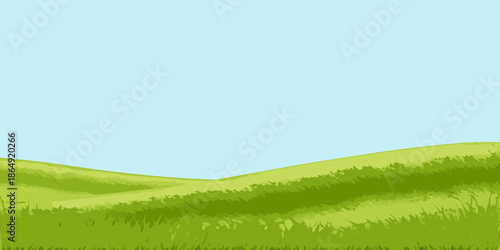 A simple illustration of a green grassy hill against a light blue sky
