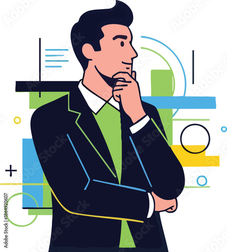 Man in Suit Thinking Deeply with Hand on Chin.