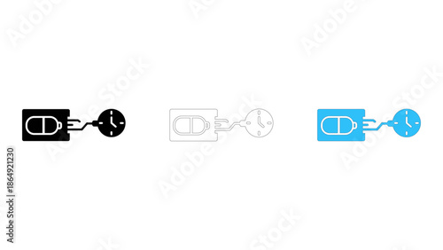 Blood pressure monitor icon set sphygmomanometer and manometer symbols in different styles solid, outline, and color fil