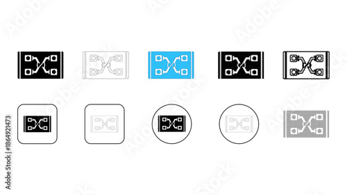 Set of ten icons representing data exchange, crossconnection, or network routing symbols in various styles