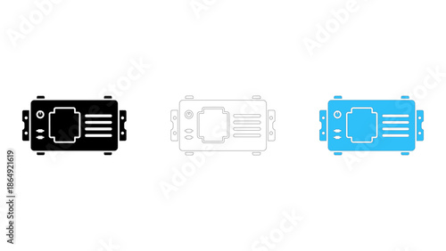 Vga connector icon set black, outline, and blue styles for computer hardware interface