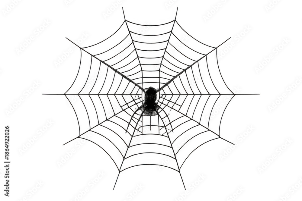Obraz premium Black spider building a silky web, representing fear, halloween, and nature with a transparent background for versatile use