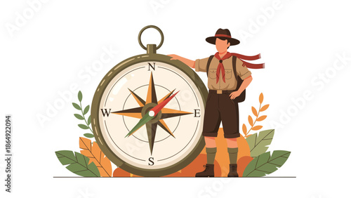 Young Explorer And Compass Navigating The Outdoors Adventure With Direction