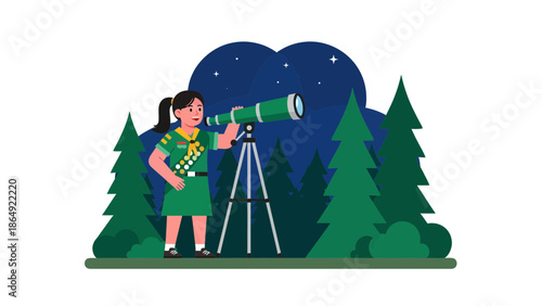 Young Explorer Discovers Universe Wonders Using Telescope During Night Adventure