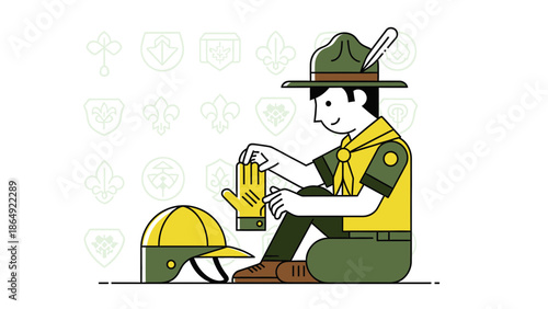 Young Explorer Prepares For Adventure Illustration Character In Traditional Scout Uniform