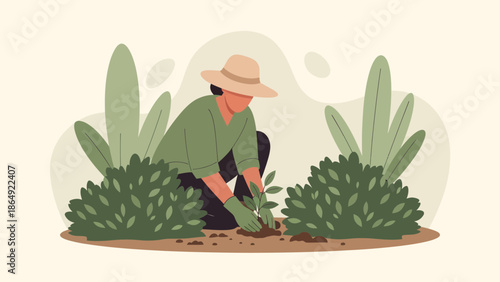 Young Gardener Plants A Tree Illustration For Landscaping And Growing Projects