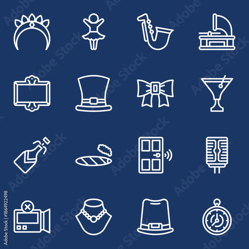 Collection of Icons Representing Celebrations, Music, and Leisure Activities