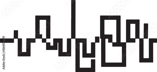 Black and white pixel art waveform graphic design element