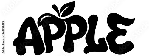 Stylish black apple logo with leaf on white background