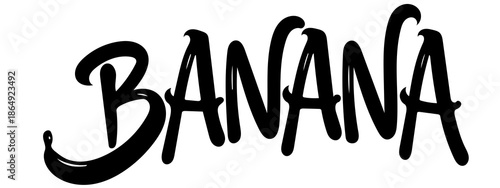 Banana handwritten typography in black on white background