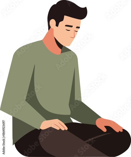 Man Sitting with Hands on Page Page.