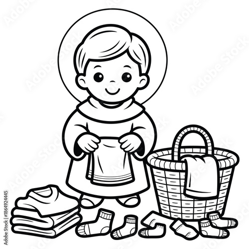 Child sorting laundry isolated on white background, Vector, illustration