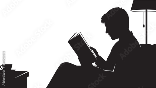 Silhouette of a Man Reading a Book at Home