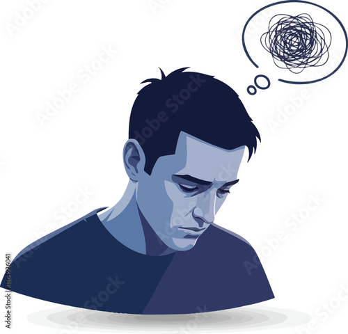 Man with Confused Thought Process Illustration.