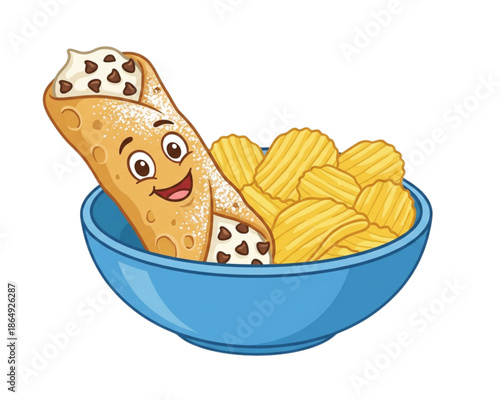 A tasty heap of golden, crunchy potato chips seasoned with salt sits in a white bowl, providing a delicious yet unhealthy fried snack isolated on a plain background