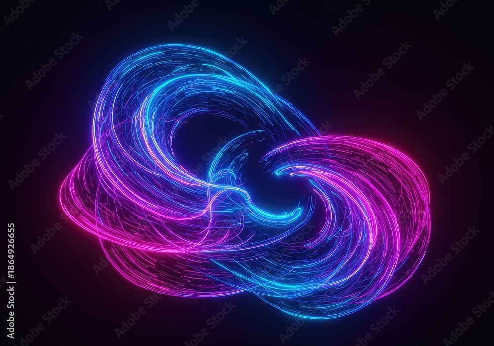 Fototapeta premium Dynamic swirl of glowing neon blue, purple, and pink light energy, creating an intense, vibrant abstract background pattern ,neon ,pattern ,depth