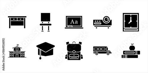Solid classroom education icons pack school element