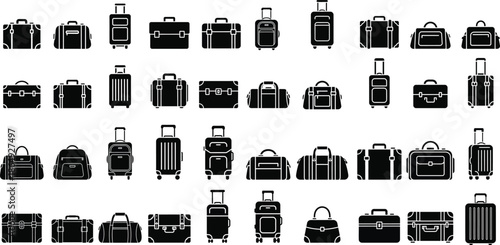 A comprehensive collection of various travel luggage bags and suitcase silhouettes