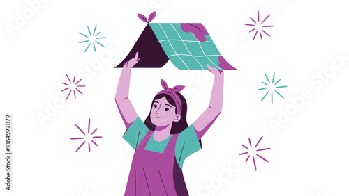 Woman Holding Shelter Symbolizing Home Ownership Dream And Security Concept