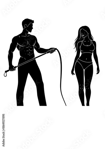 sexy woman with man  standing with a whip