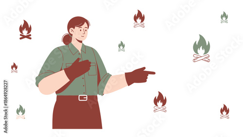 Woman Supervising Wildfires Illustration For Fire Prevention Awareness Campaign