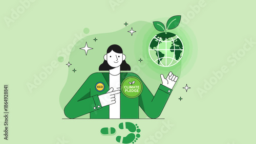 Woman Promotes Eco Friendly Lifestyle And Earth Climate Pledge For Sustainable Future