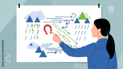 Woman Presenting Weather Patterns And Environmental Change Data Projection