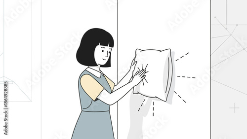 Woman Punching a Pillow in Frustration Or Exercise for Mental Wellness Concept