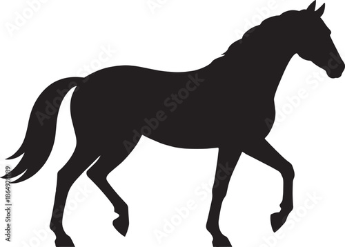 Black horse silhouette vector illustration of a wild stallion running and galloping isolated on white background for equestrian sport and farm animal nature design.