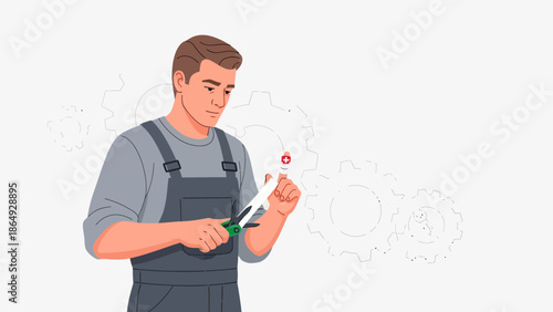 Worker Applying Bandage To Injured Finger Safety And Healthcare Concept