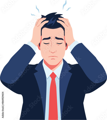 Stressed Businessman with Head in Hands.