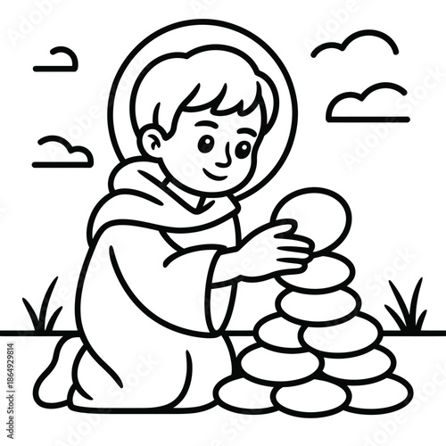 Child stacking stones isolated on white background, Vector, illustration