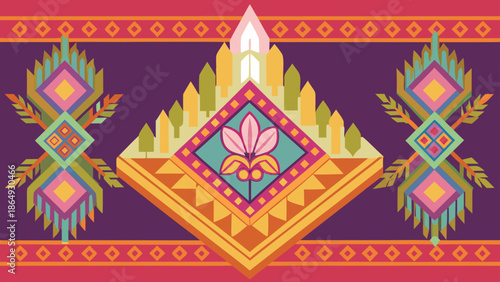 Southern Thai traditional fabric vector, pastel tones, ornamental ethnic symmetry.