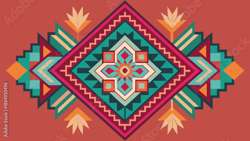Ethnic Southern Thai textile vector design, pastel colors, decorative geometry.