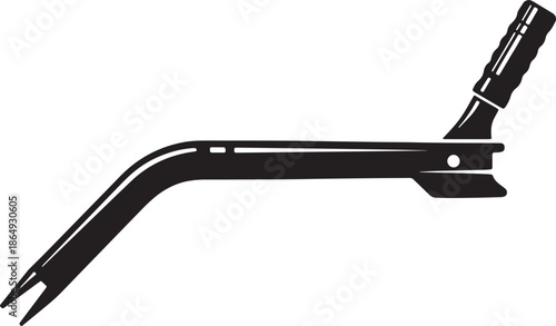 Black crowbar tool with textured handle and split tip white metal