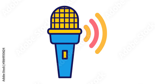 Vibrant microphone broadcasting sound waves, perfect for music or communication concepts.