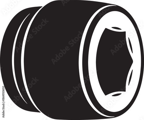 Black hexagonal socket wrench head on white background tool