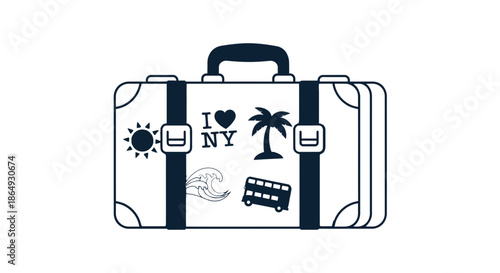 Vintage suitcase adorned with travel stickers, ready for an exciting adventure.