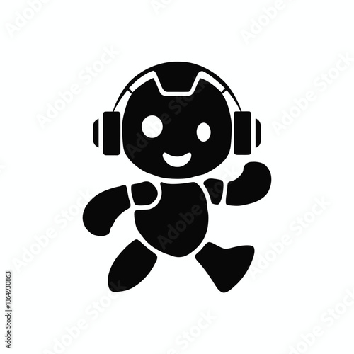 Robot listening to music isolated on white background, Vector, illustration