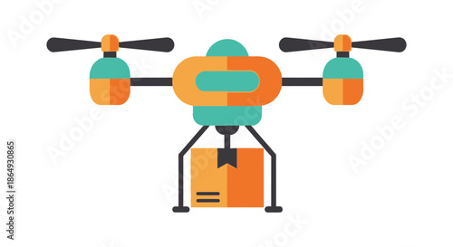 Modern drone delivering package with futuristic technology