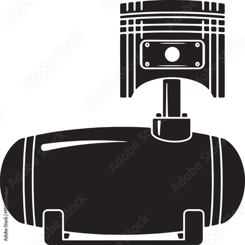 Black silhouette of piston and engine cylinder on white background mechanical automotive